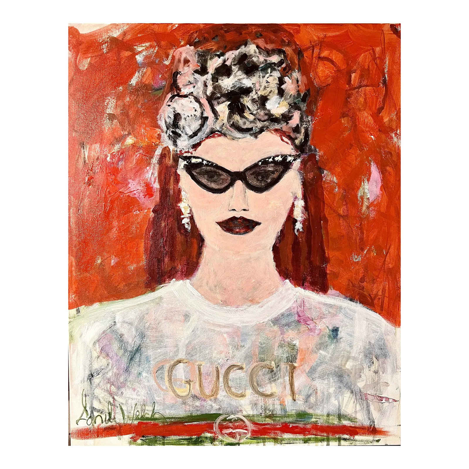 Gucci Gucci Goo Original Fashion Portrait Painting by Sandy Welch: Who's a fashionista ...I would say if you are one then this GUCCI GUCCI GOO painting is for you...funky and fun for sure... lots of great mark makings and layers...and so colorful..perfect for a
