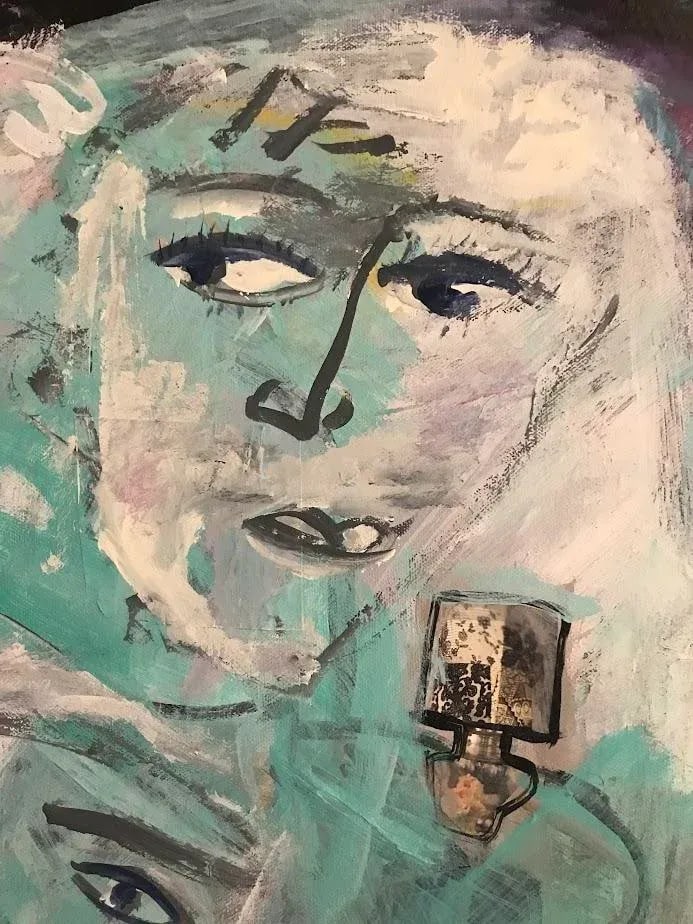 Original Naive Figurative Abstract Acrylic Painting, "Listening" - 3