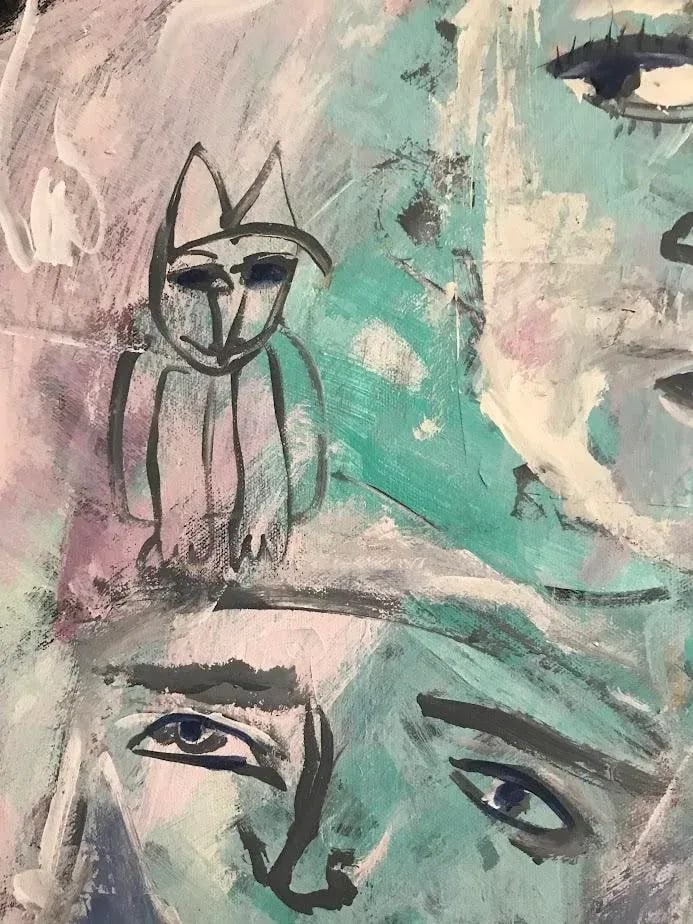 Original Naive Figurative Abstract Acrylic Painting, "Listening" - 5