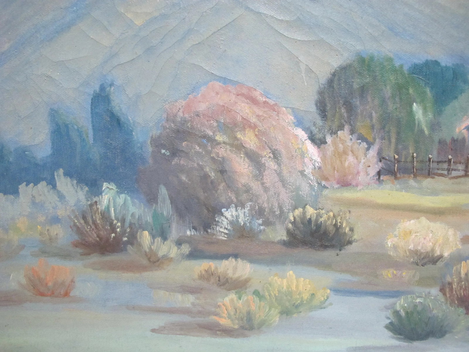 Signed Western Farmland Landscape Oil Painting - 3