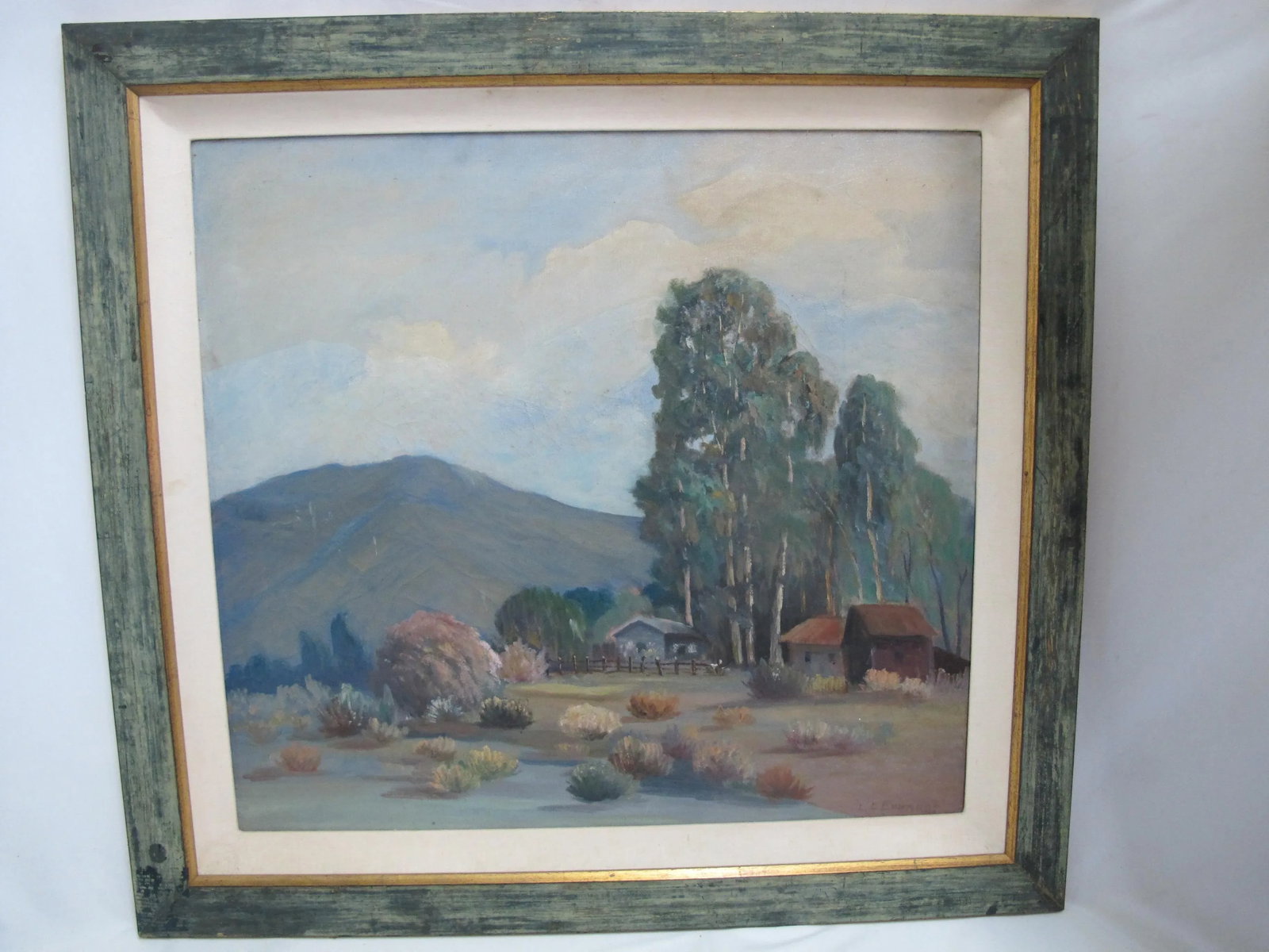 Signed Western Farmland Landscape Oil Painting - 8