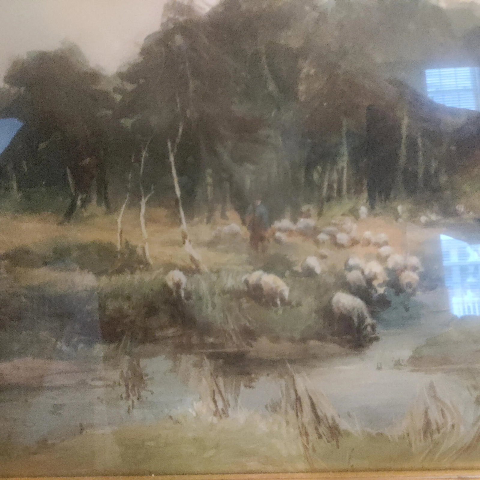 Barbizon W/C Landscape Painting With Herd of Sheep in Pasture Signed LL.Framed - 4