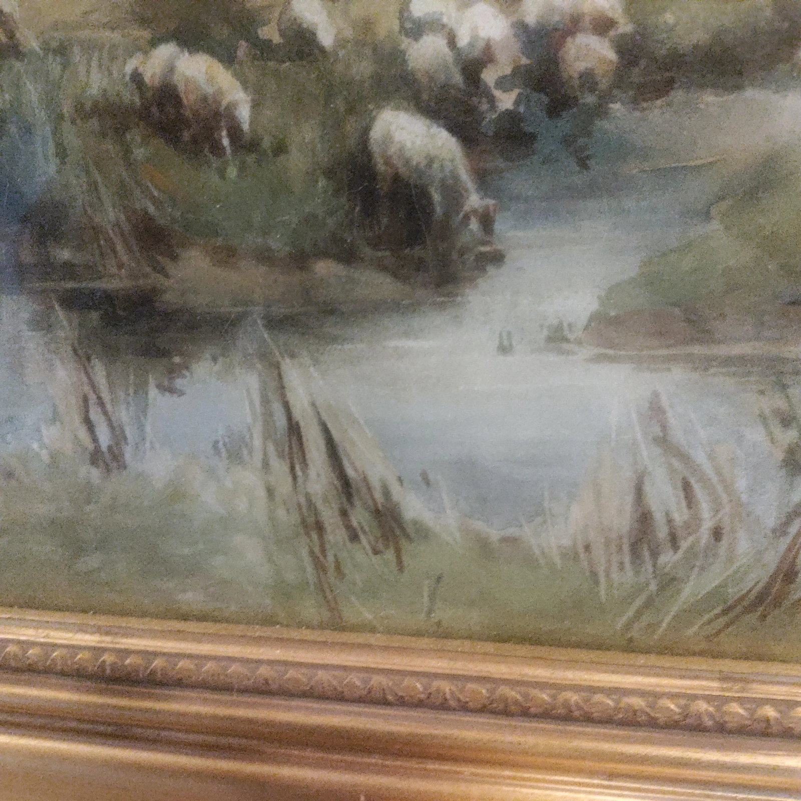 Barbizon W/C Landscape Painting With Herd of Sheep in Pasture Signed LL.Framed - 6
