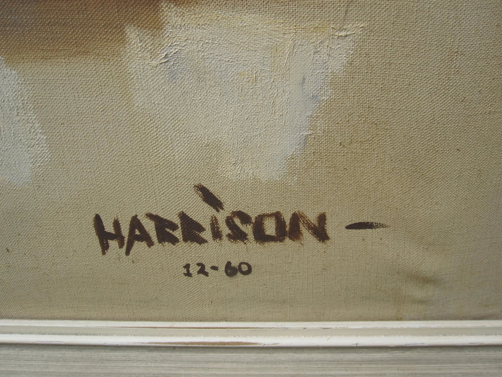 Harrison Mid-Century Abstract Harbor / Fishing Boats - Signed Oil on Canvas, Framed (51" X 39") - 8