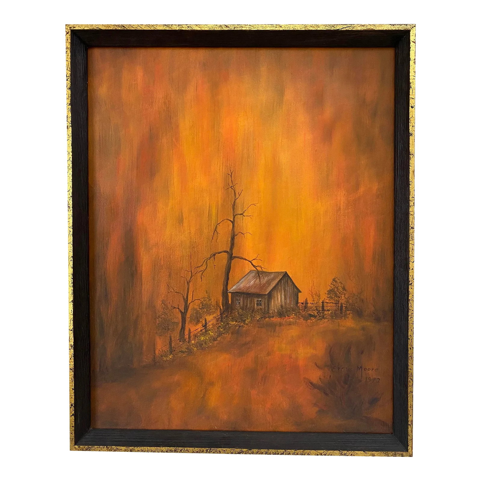 Folk Art Original Farmhouse Painting Signed (1972): Oil on board, framed in wood and signed by the artist lower right; dated 1972. Condition: Alterations: Original Condition Unaltered Imperfections: Some Imperfections Condition Notes: Excellent