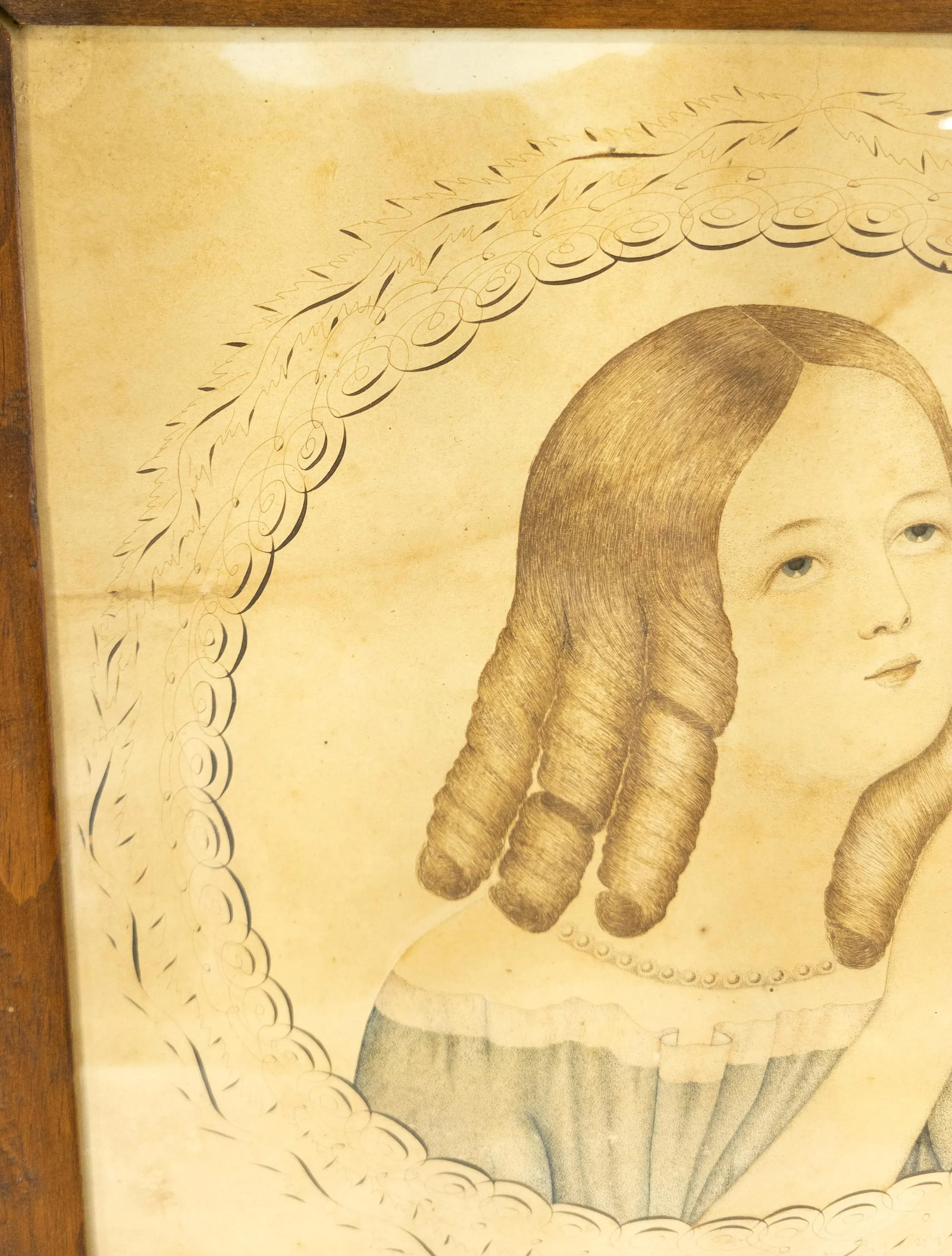 19th Century Folk Art Americana Pen and Ink Portrait Drawing of a Young Girl - 3