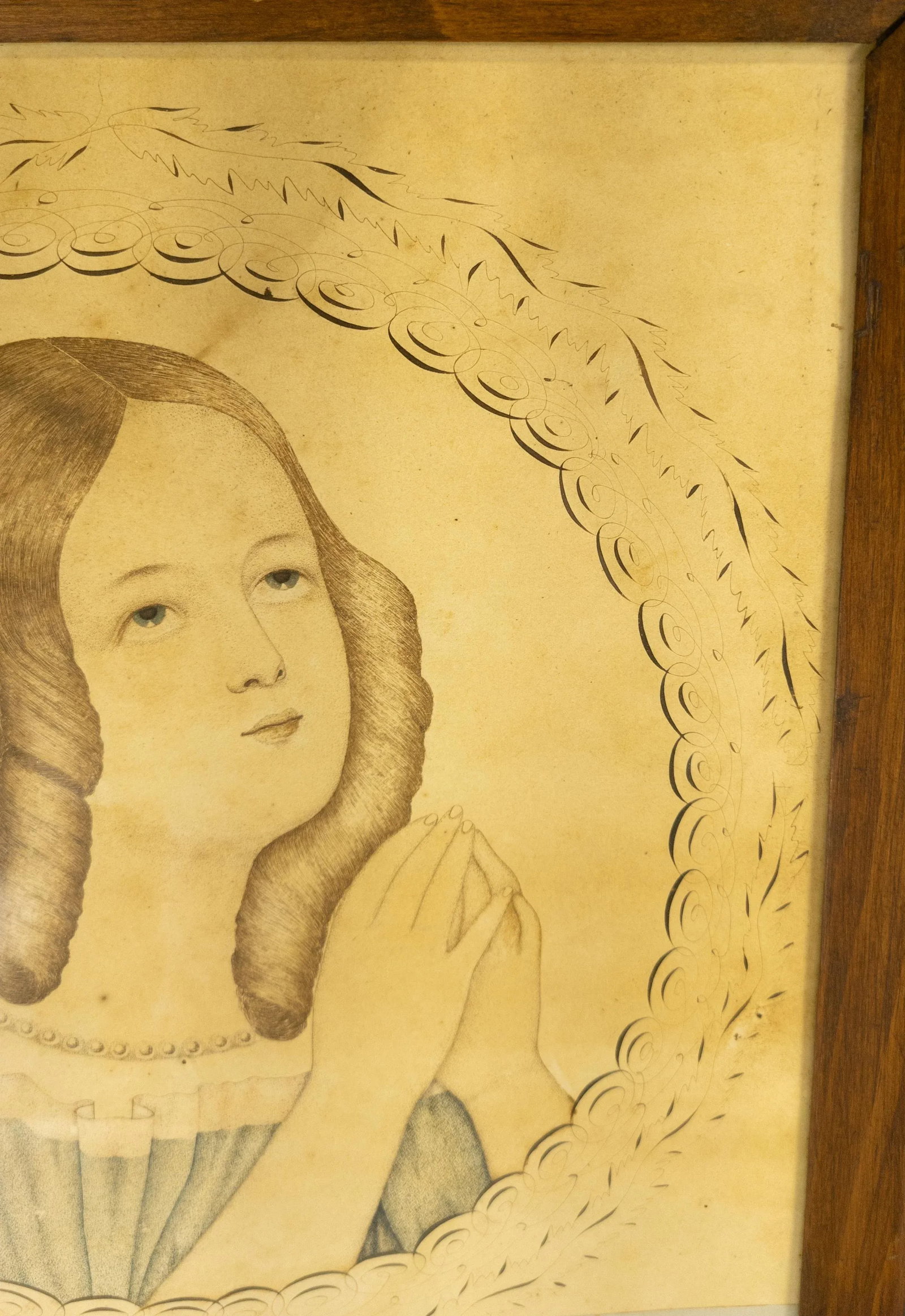 19th Century Folk Art Americana Pen and Ink Portrait Drawing of a Young Girl - 4
