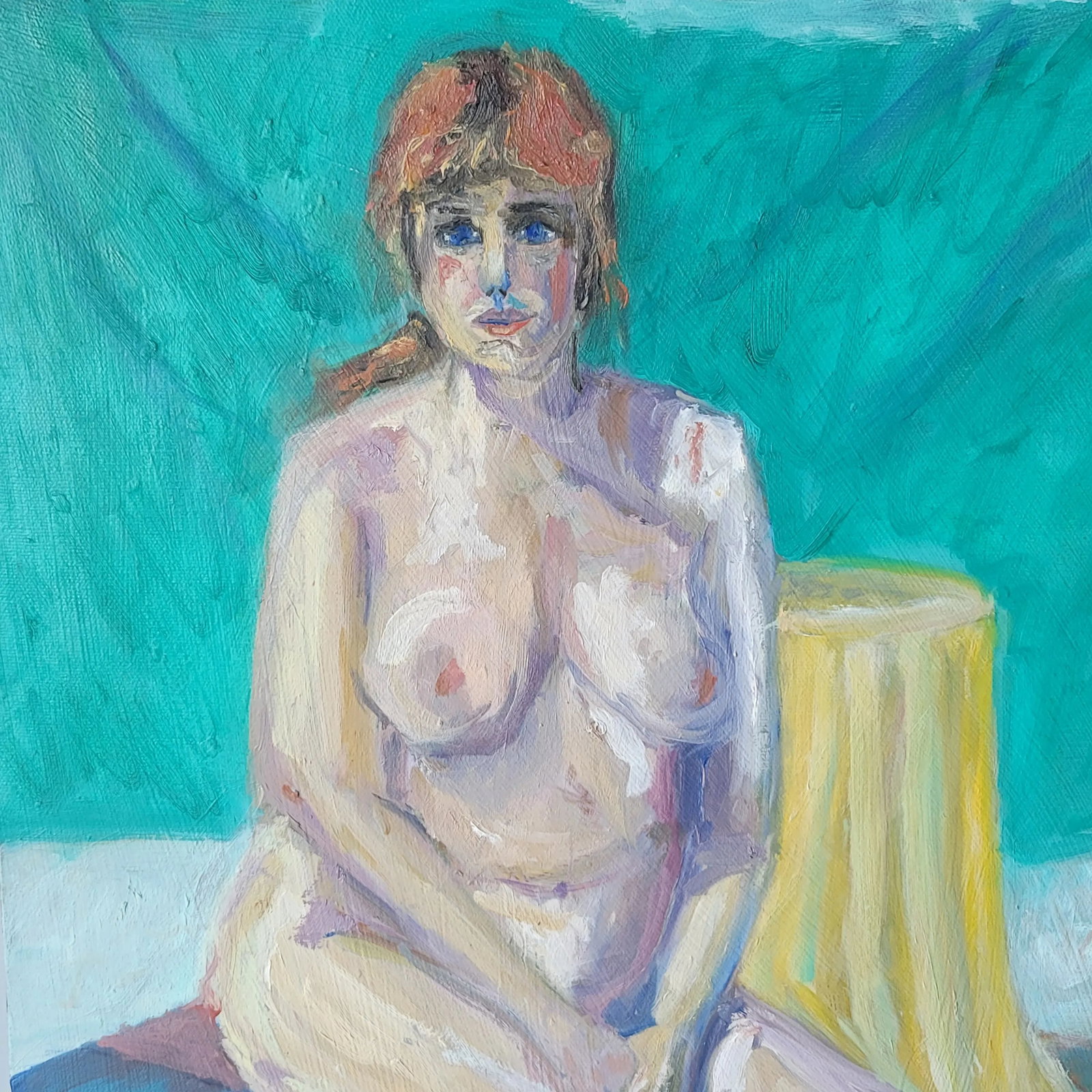 Early 21st Century Portrait Nude Woman Sitting Oil Painting by Rosemary Rabut - 2