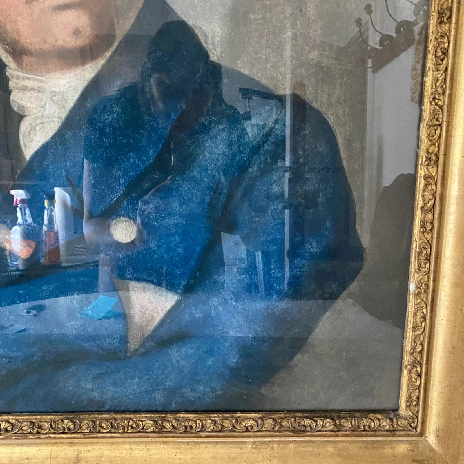 Early 19th Century Early French Pastel Portrait of Thinking Man in Waistcoat, in Gold Gilt Frame - 5