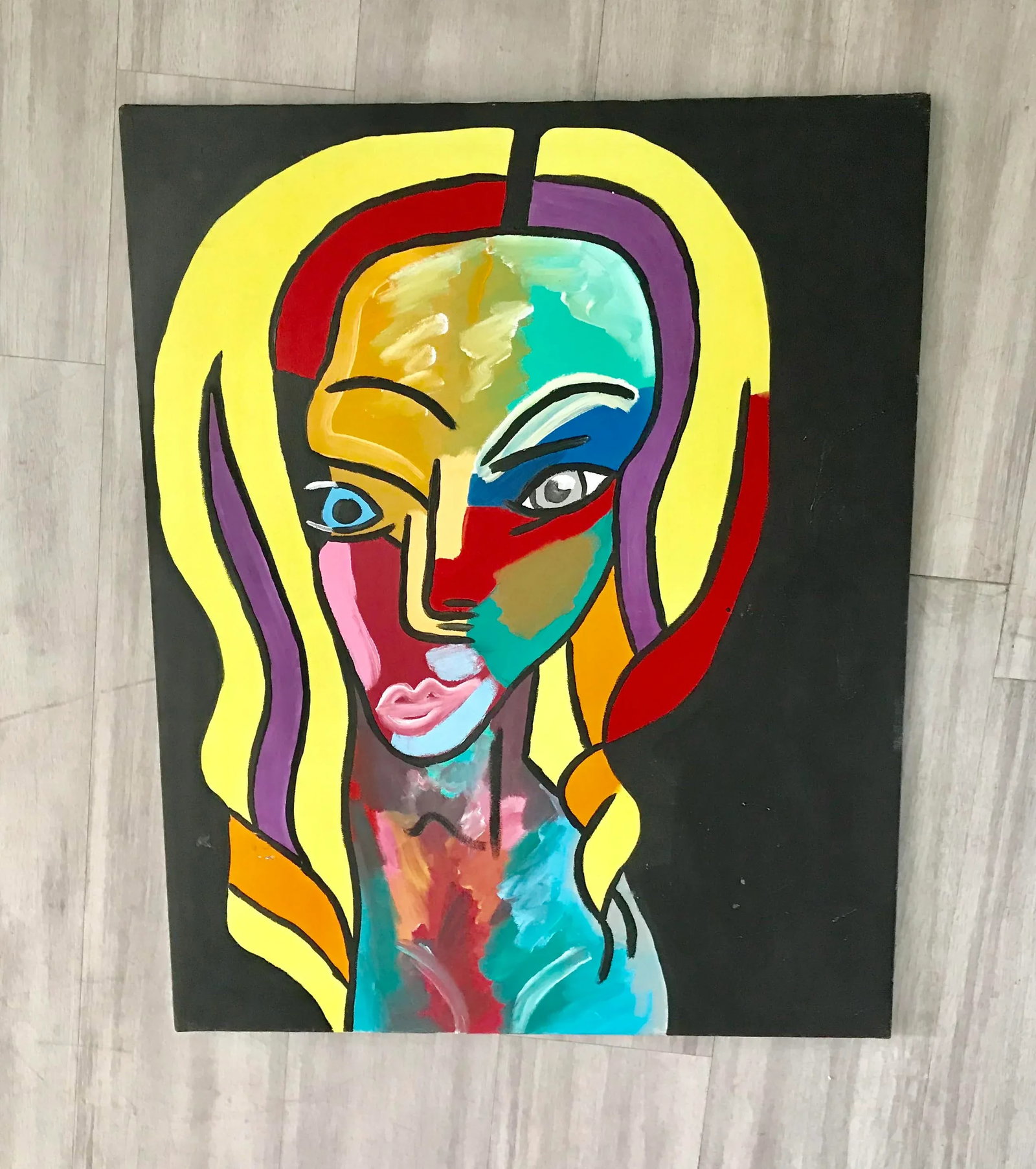 1990s 30" Abstract Pop Art Acrylic Painting " Two Faced " - Signed Original - 5