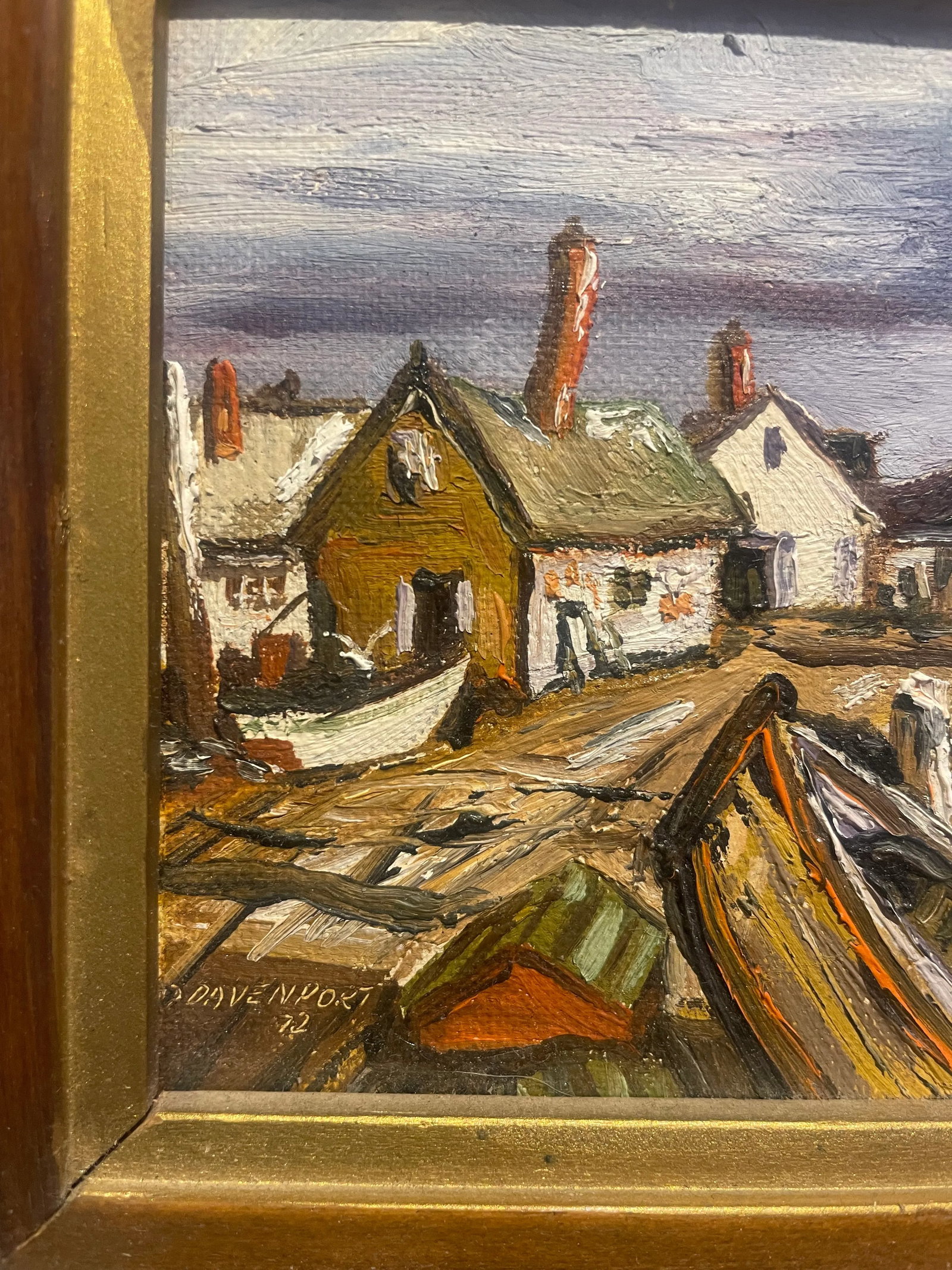Vintage 1972 Harbor Oil Painting by Davenport, Framed - 4