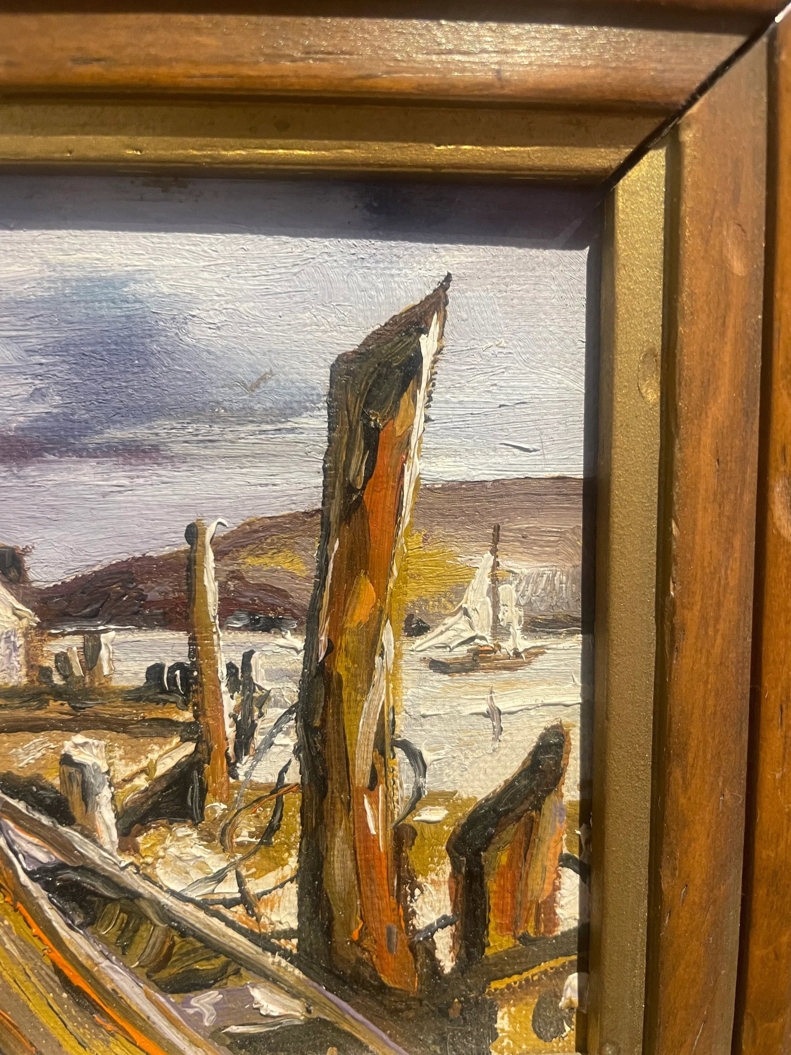 Vintage 1972 Harbor Oil Painting by Davenport, Framed - 5