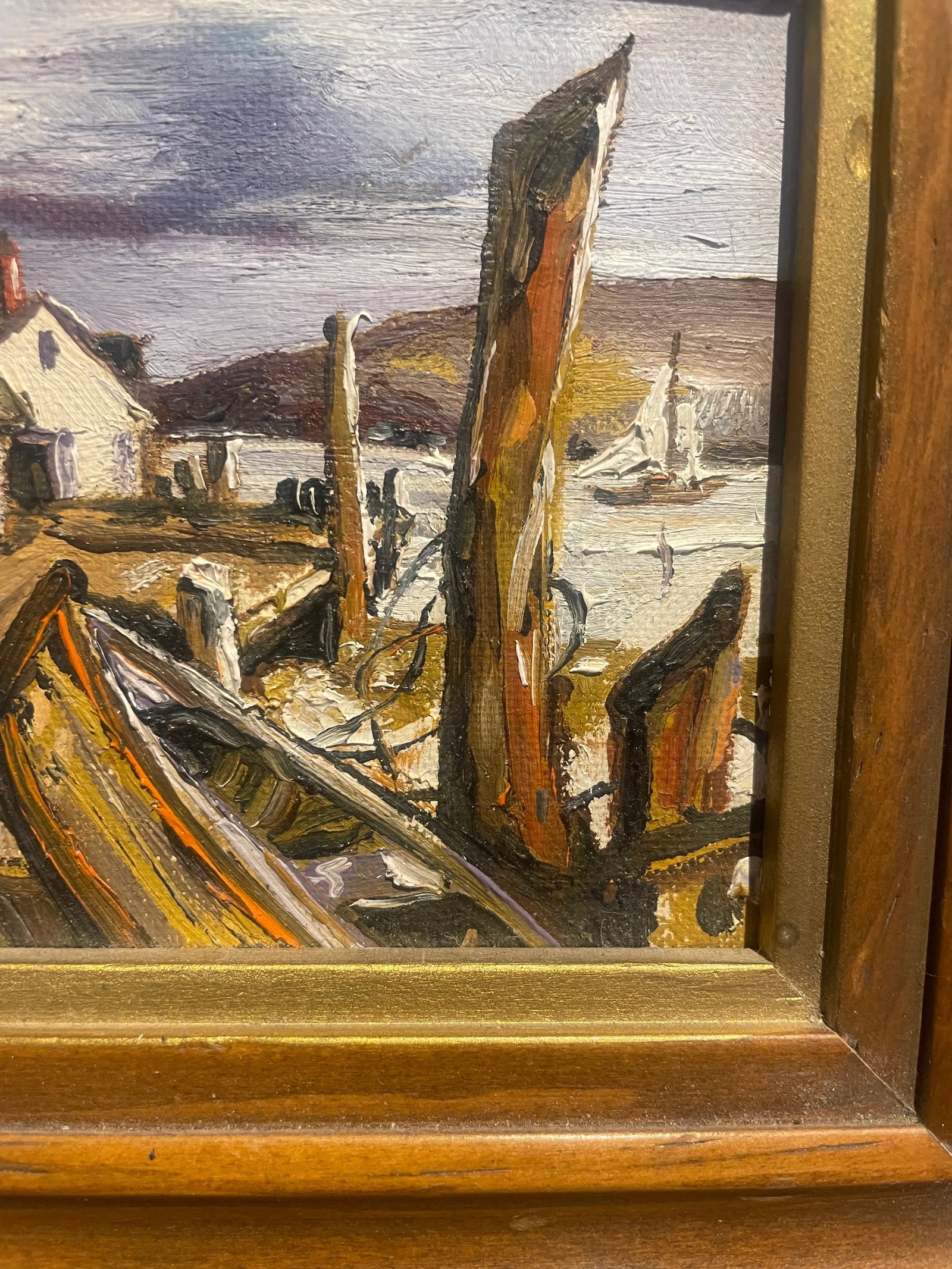 Vintage 1972 Harbor Oil Painting by Davenport, Framed - 6