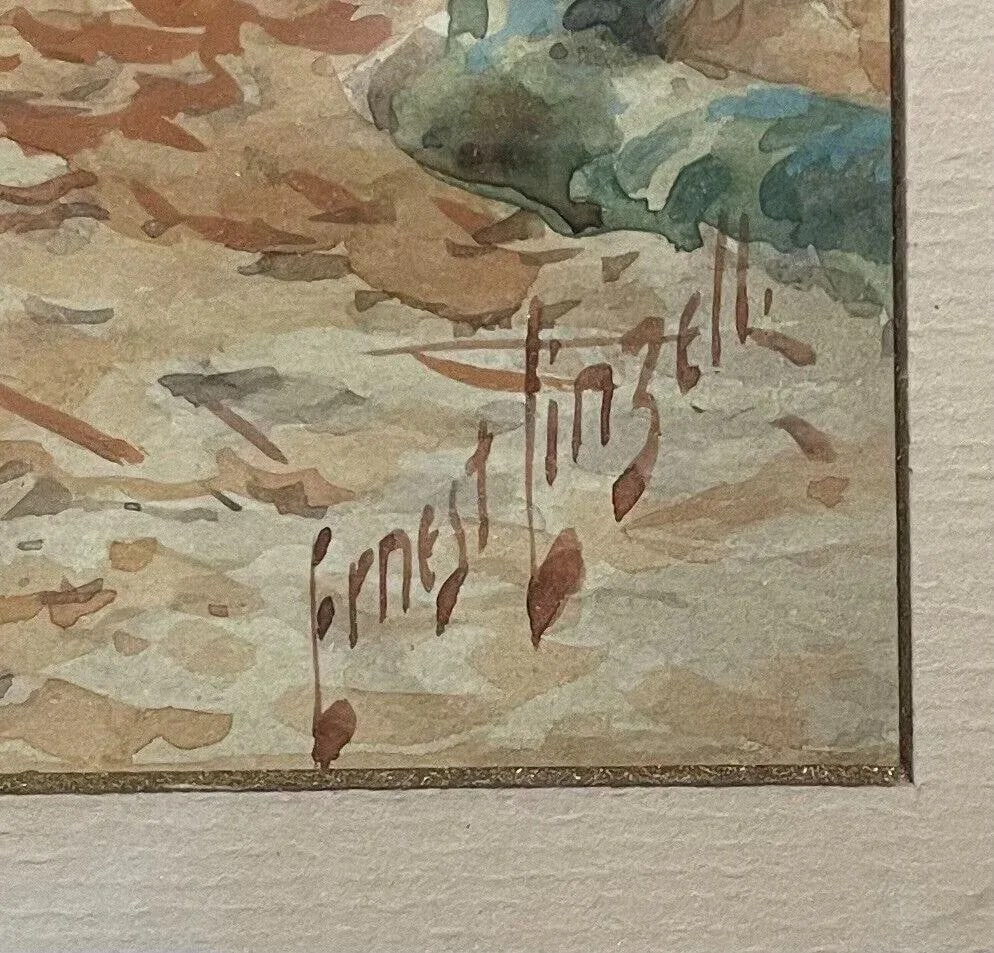 Antique Ernest Linzell 'victorian Courting Scene Hearts Carved in Tree' Painting - 4