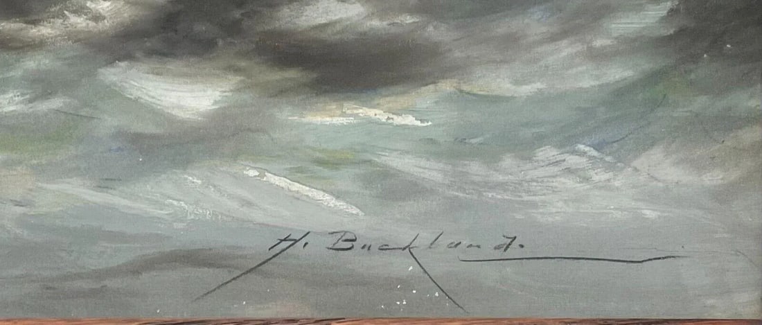 Antique Harland Paige Buckland 'birds Over Crashing Waves' Ny Seascape Painting - 3