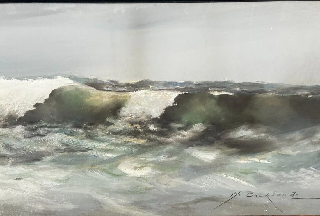 Antique Harland Paige Buckland 'birds Over Crashing Waves' Ny Seascape Painting - 7