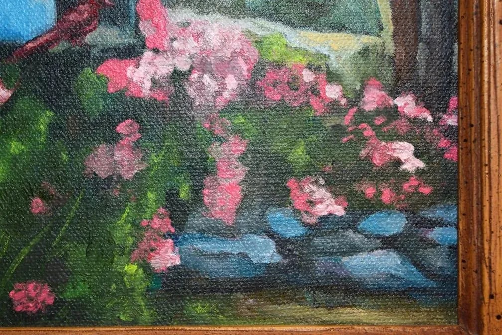 Original Vintage Impressionistic Painting of a Cardinal Bird on a Mailbox - 3