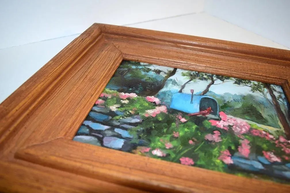 Original Vintage Impressionistic Painting of a Cardinal Bird on a Mailbox - 5