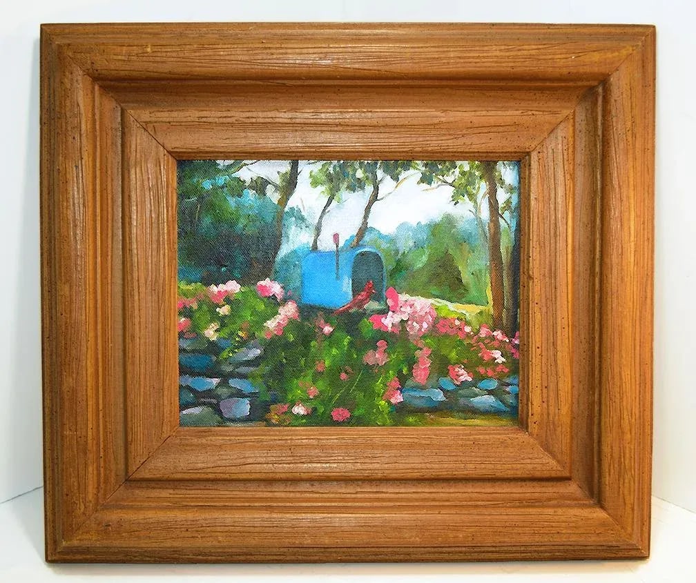 Original Vintage Impressionistic Painting of a Cardinal Bird on a Mailbox - 7