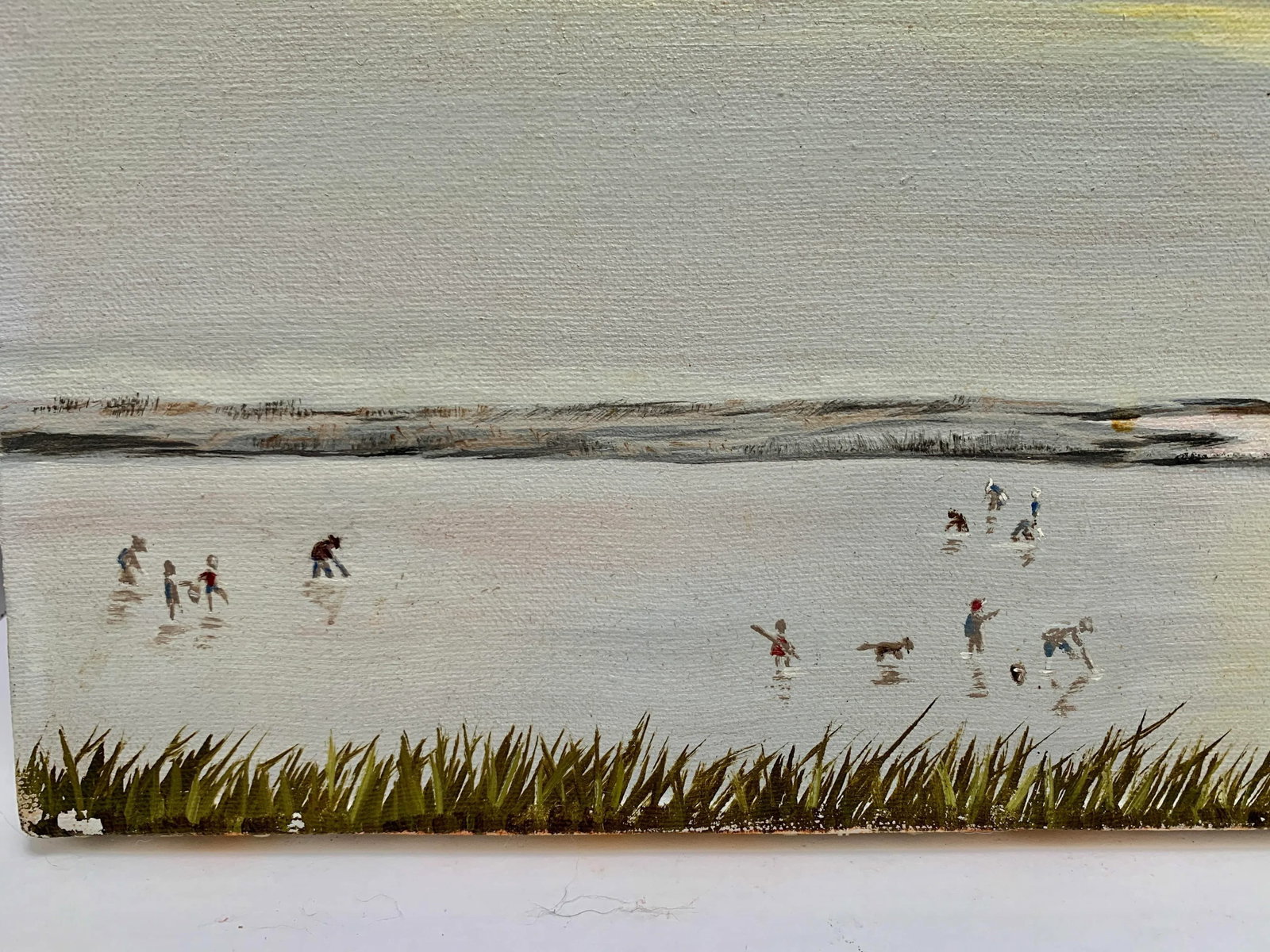 Original Vintage Canvas Painting, 1978 of Geese and Clamdiggers on at Sunset - 2