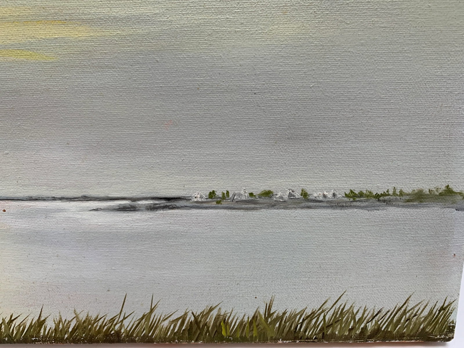 Original Vintage Canvas Painting, 1978 of Geese and Clamdiggers on at Sunset - 3