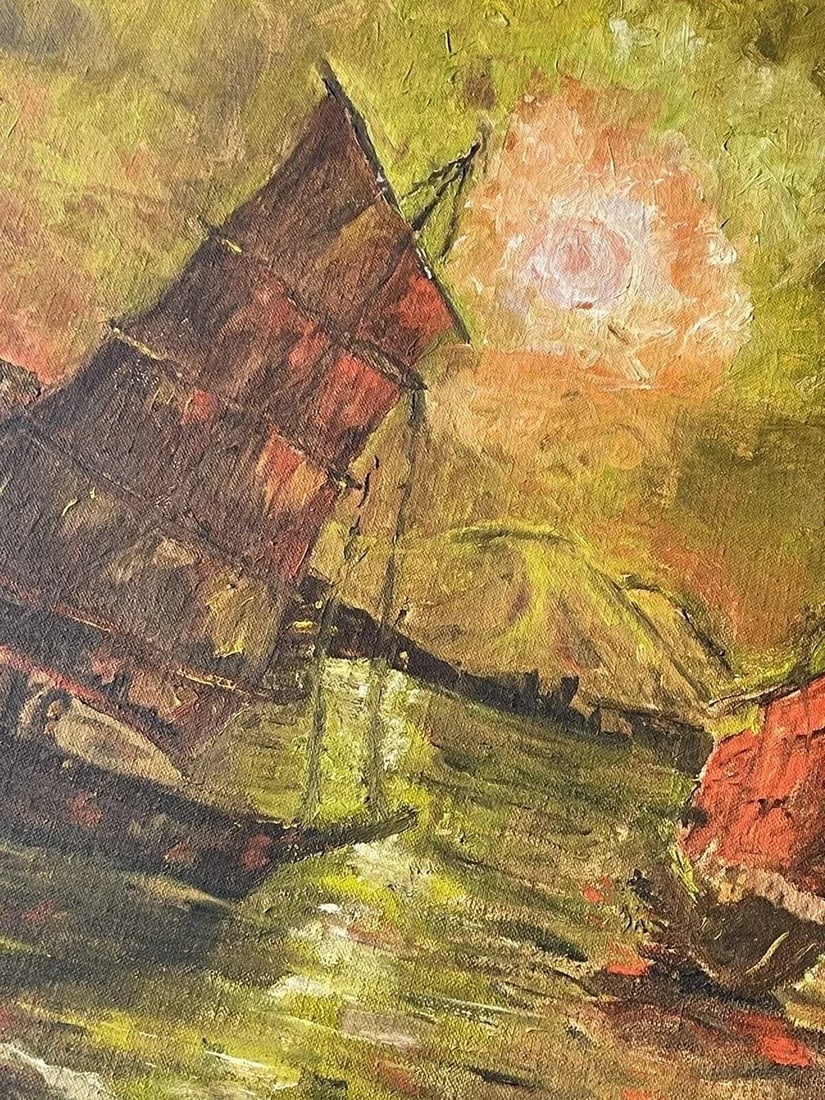 Vintage Original Sailing Ships Modern Painting on Board - 2