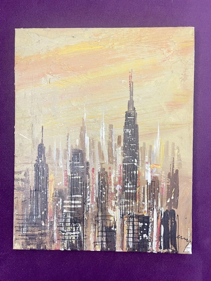 Mid 20th Century Modern Abstract Cityscape Painting with Skyscrapers - 5