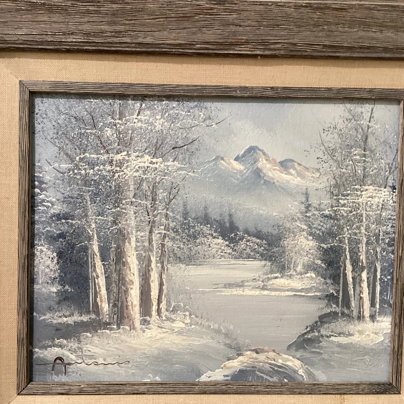 Vintage Oil Painting on Wood Winter Landscape - 2