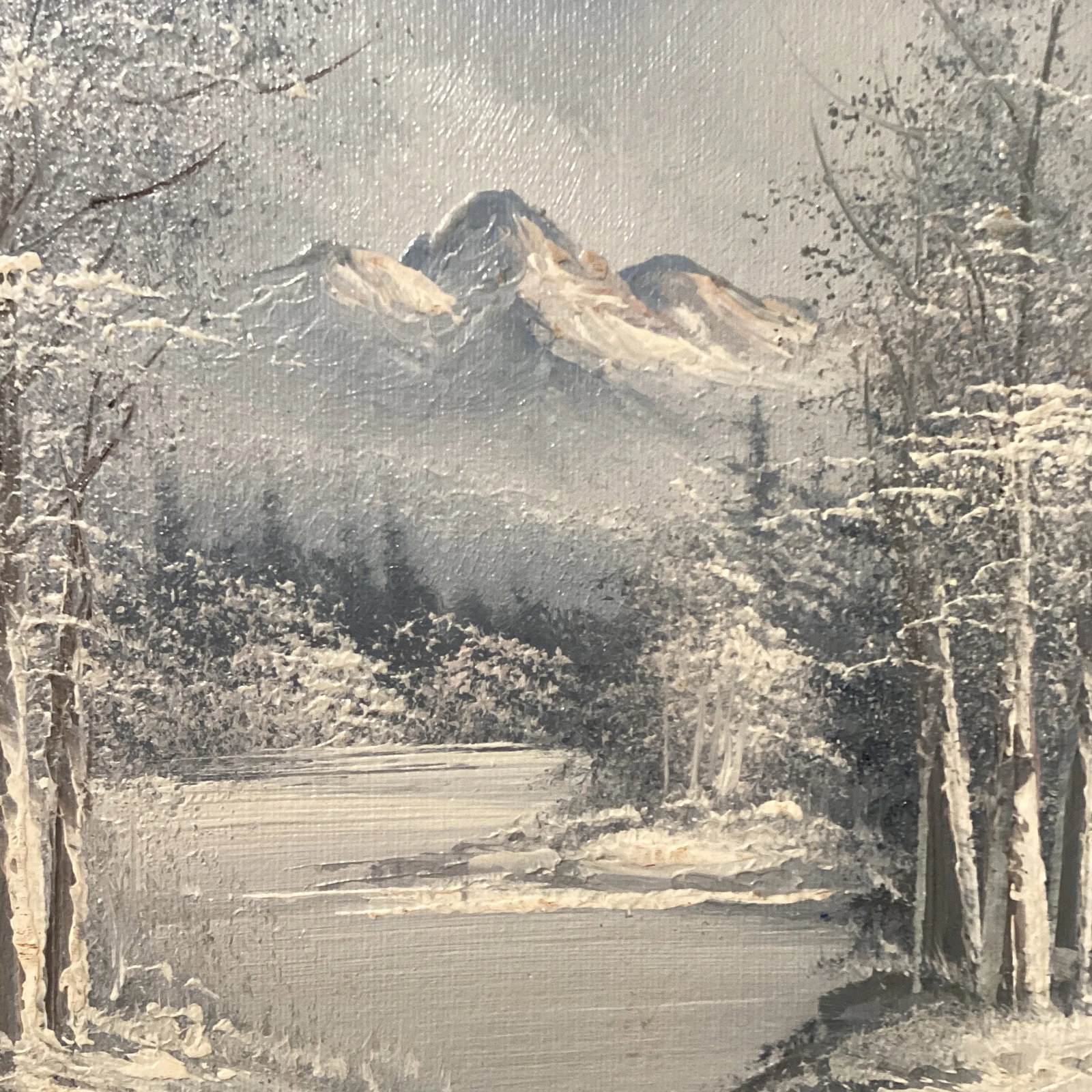 Vintage Oil Painting on Wood Winter Landscape - 4