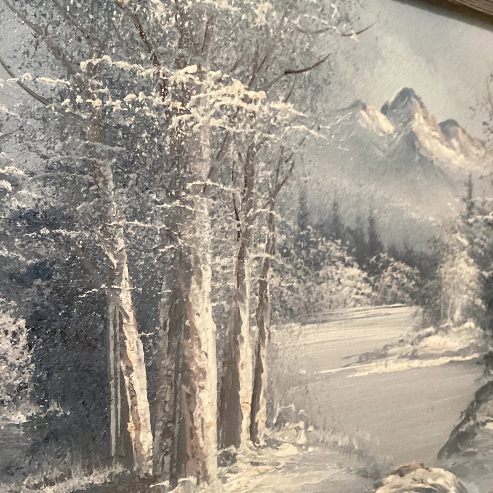 Vintage Oil Painting on Wood Winter Landscape - 5