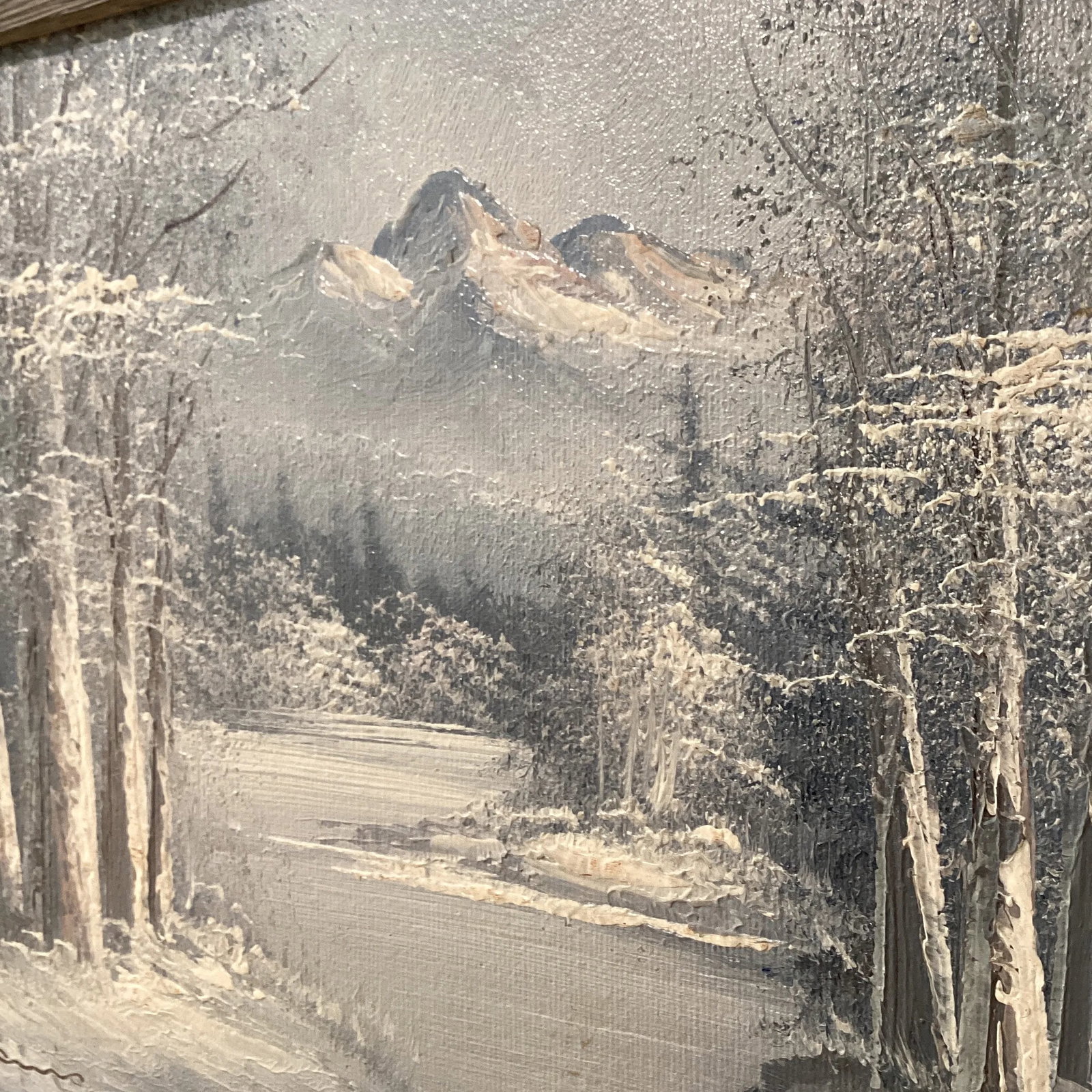 Vintage Oil Painting on Wood Winter Landscape - 6