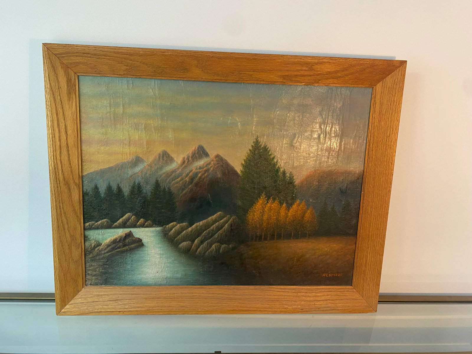 Vintage Original Oil on Canvas Mountain Scene Painting - Signed a.t. Spizzo - 2