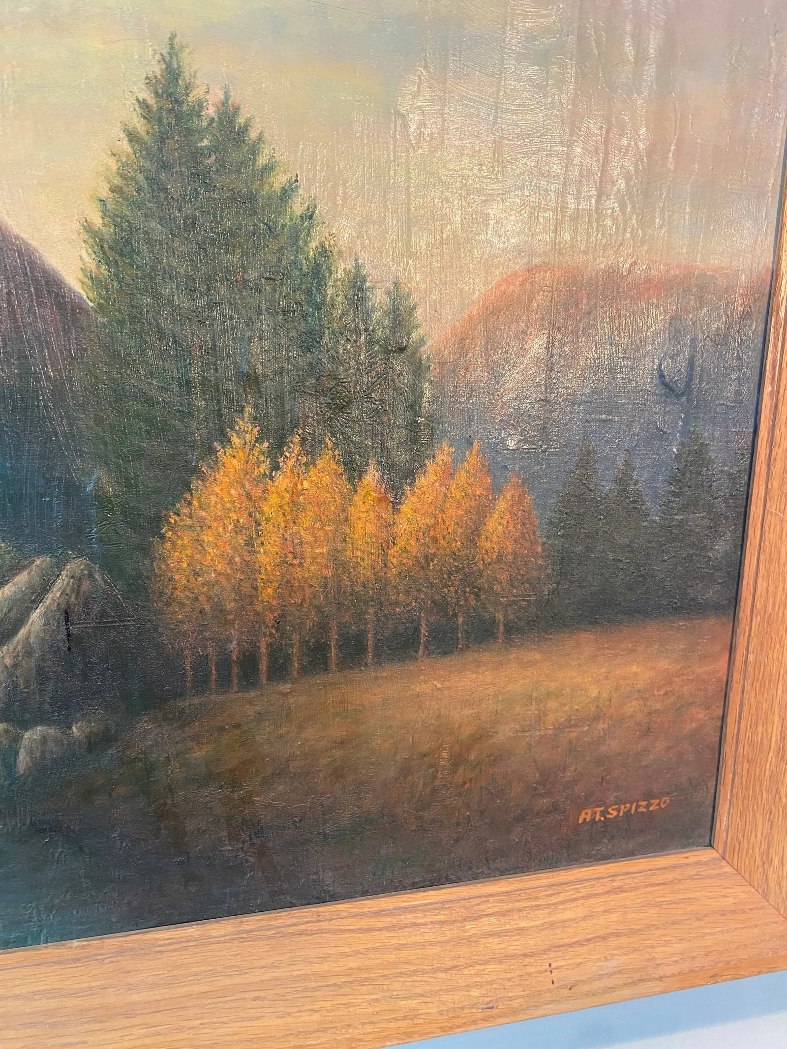 Vintage Original Oil on Canvas Mountain Scene Painting - Signed a.t. Spizzo - 3