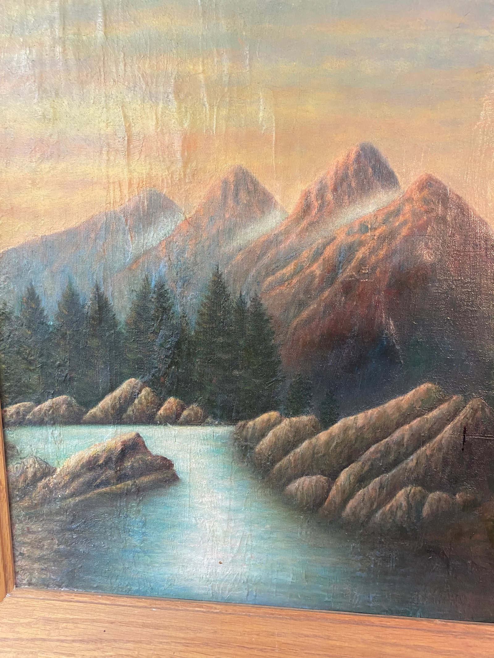Vintage Original Oil on Canvas Mountain Scene Painting - Signed a.t. Spizzo - 4