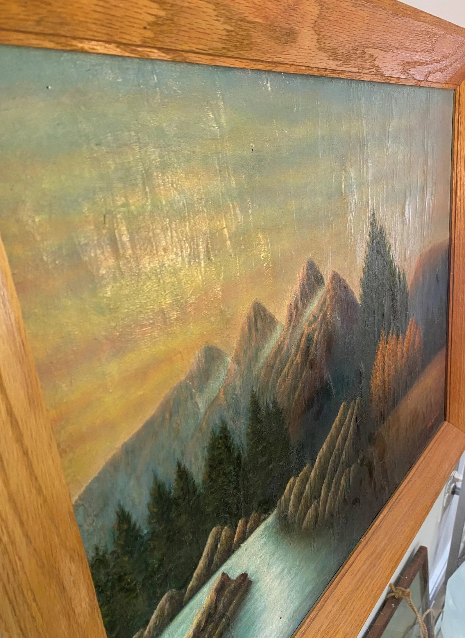 Vintage Original Oil on Canvas Mountain Scene Painting - Signed a.t. Spizzo - 8