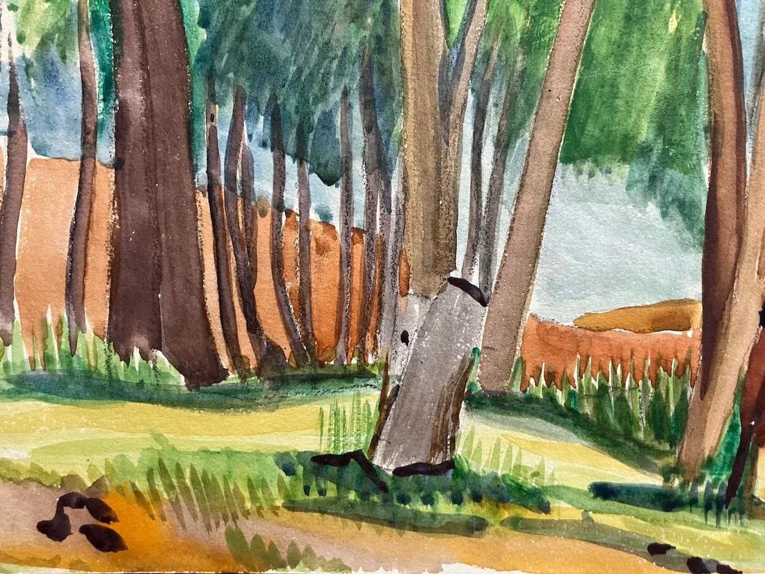 Vintage Original Watercolor "The Artist en Plein Air" Unsigned Circa 1960 - 4