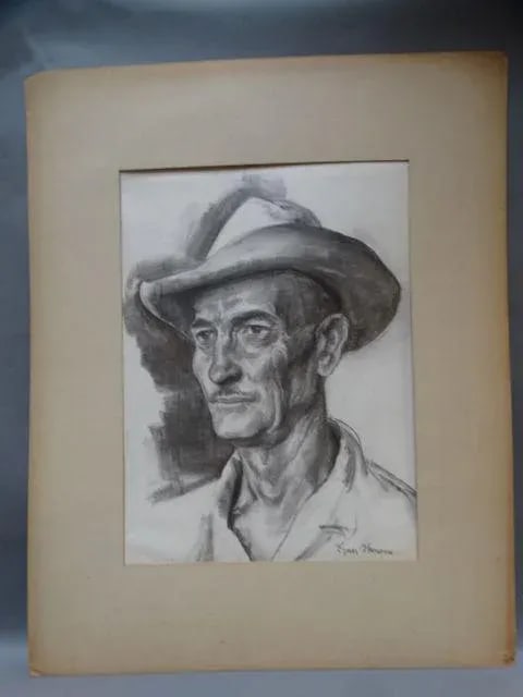 Farmer Charcoal Portrait Drawing by Ejnar Hansen - 2
