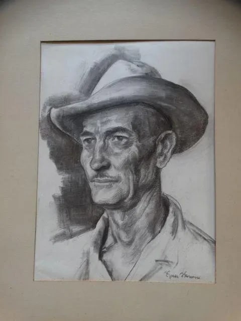 Farmer Charcoal Portrait Drawing by Ejnar Hansen - 4