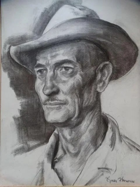 Farmer Charcoal Portrait Drawing by Ejnar Hansen - 5
