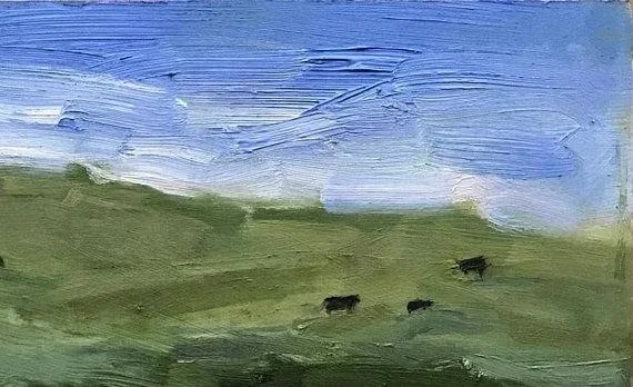 Yolo County Cows Plein-Air Landscape Original Oil by L Haas - 2