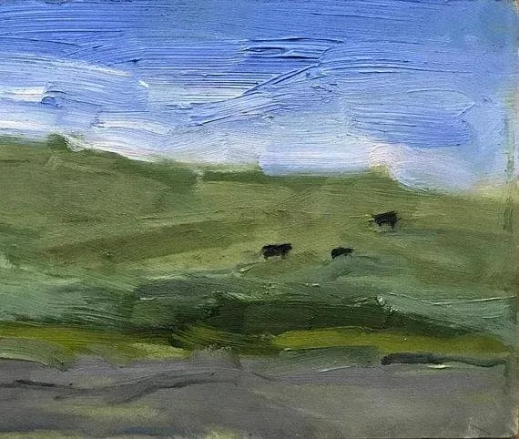 Yolo County Cows Plein-Air Landscape Original Oil by L Haas - 3
