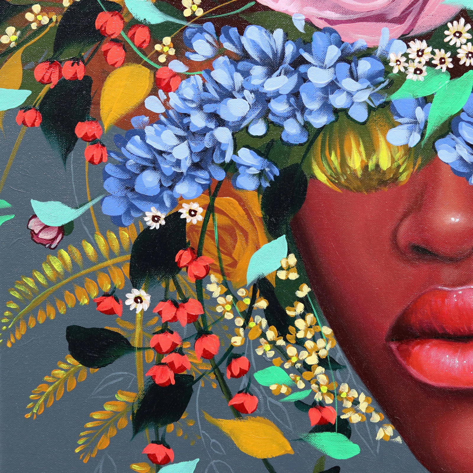 Ada - Figurative Floral Woman Bright Colorful Original Artwork by Sally K - 4