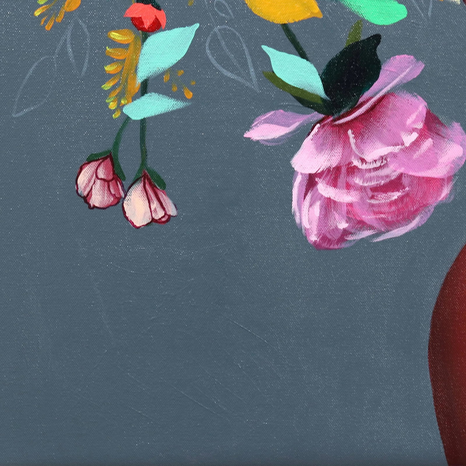 Ada - Figurative Floral Woman Bright Colorful Original Artwork by Sally K - 5