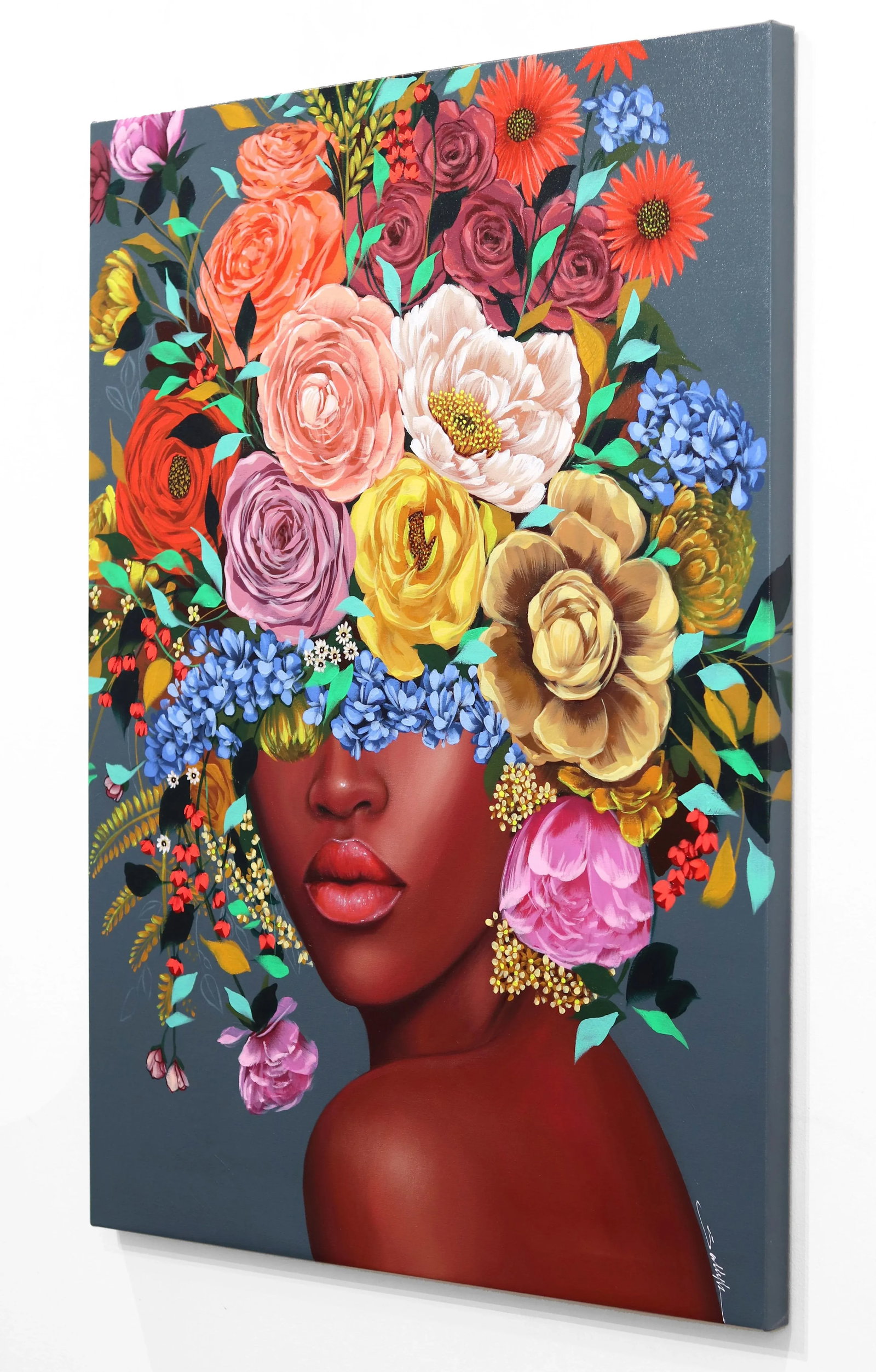 Ada - Figurative Floral Woman Bright Colorful Original Artwork by Sally K - 7