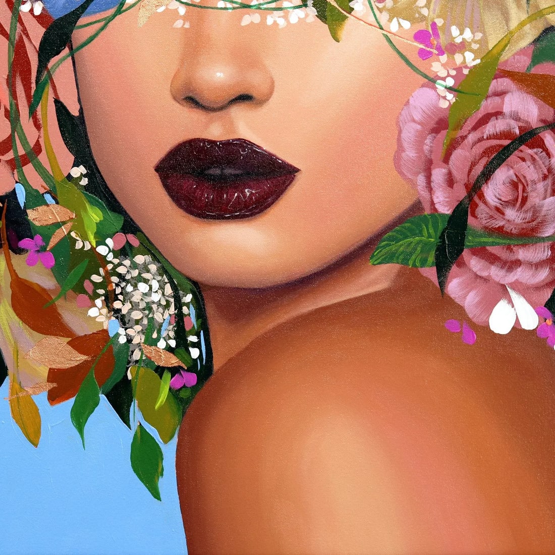 Angela - Floral Portrait Original Artwork by Sally K - 3