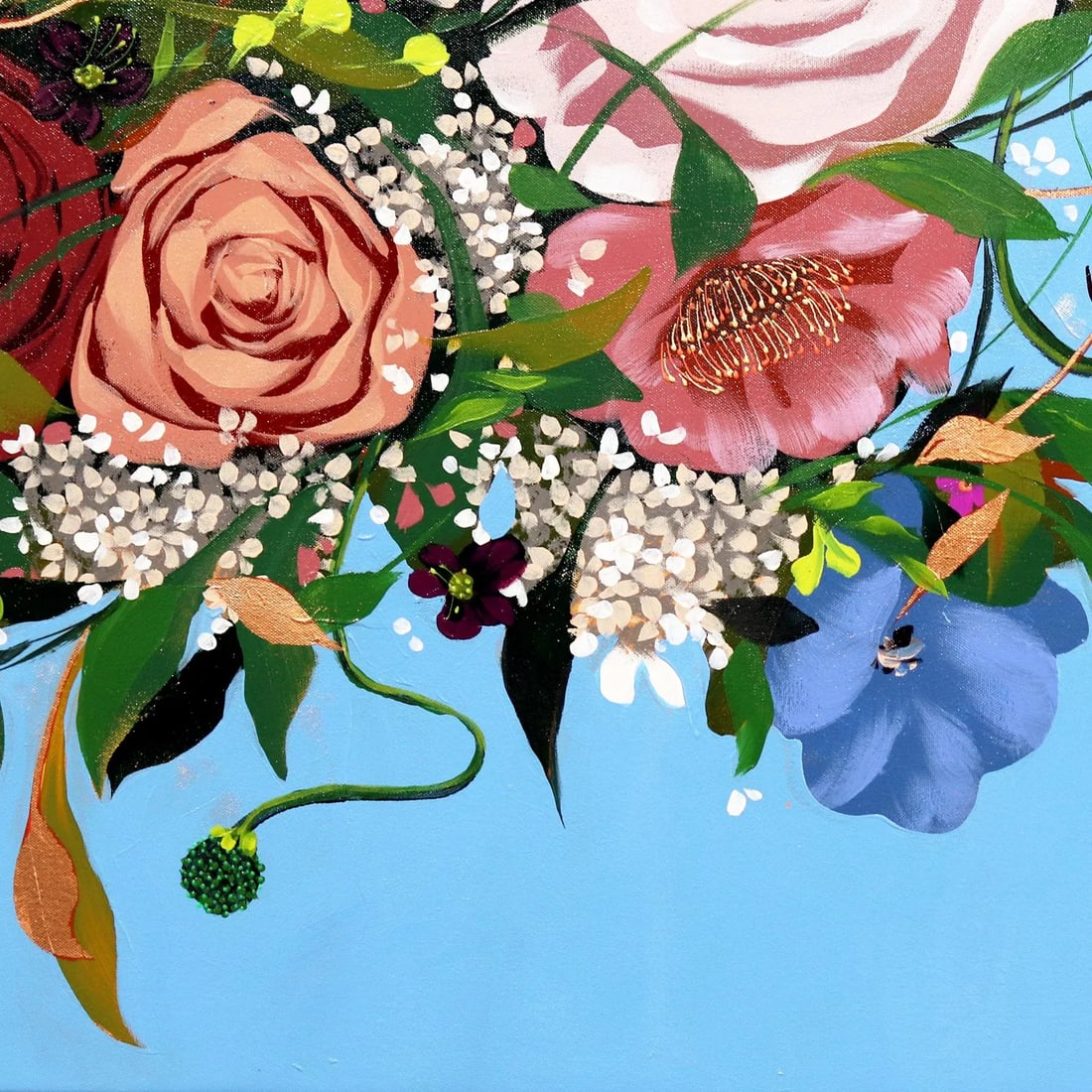 Angela - Floral Portrait Original Artwork by Sally K - 4