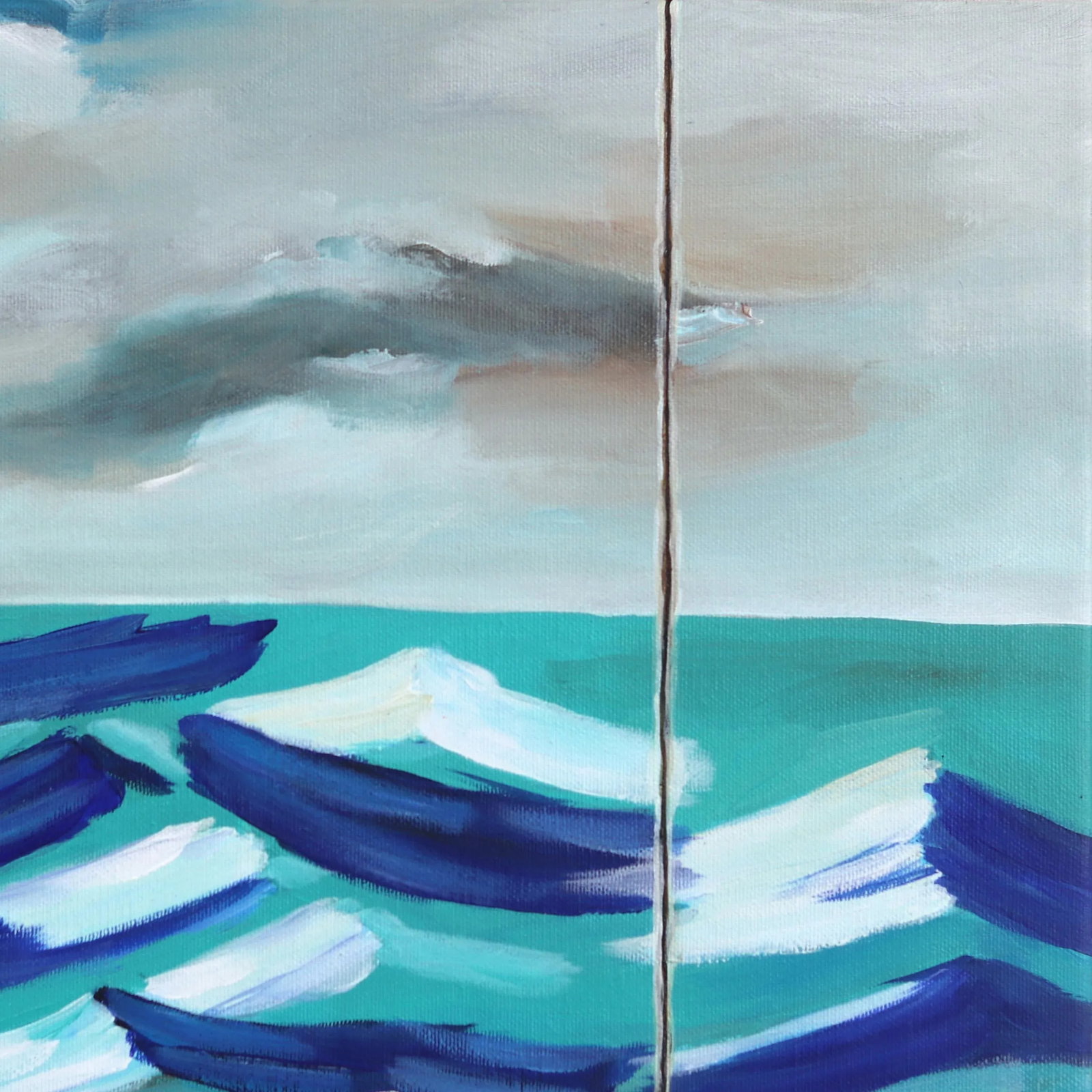 Reading Pose in Front of Three Panels - Figurative Surrealist Abstract Painting Original Artwork by - 3