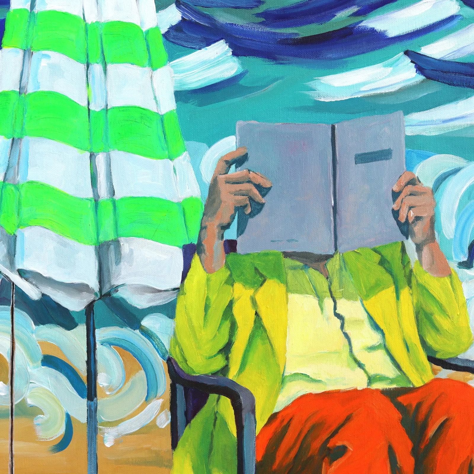 Reading Pose in Front of Three Panels - Figurative Surrealist Abstract Painting Original Artwork by - 4