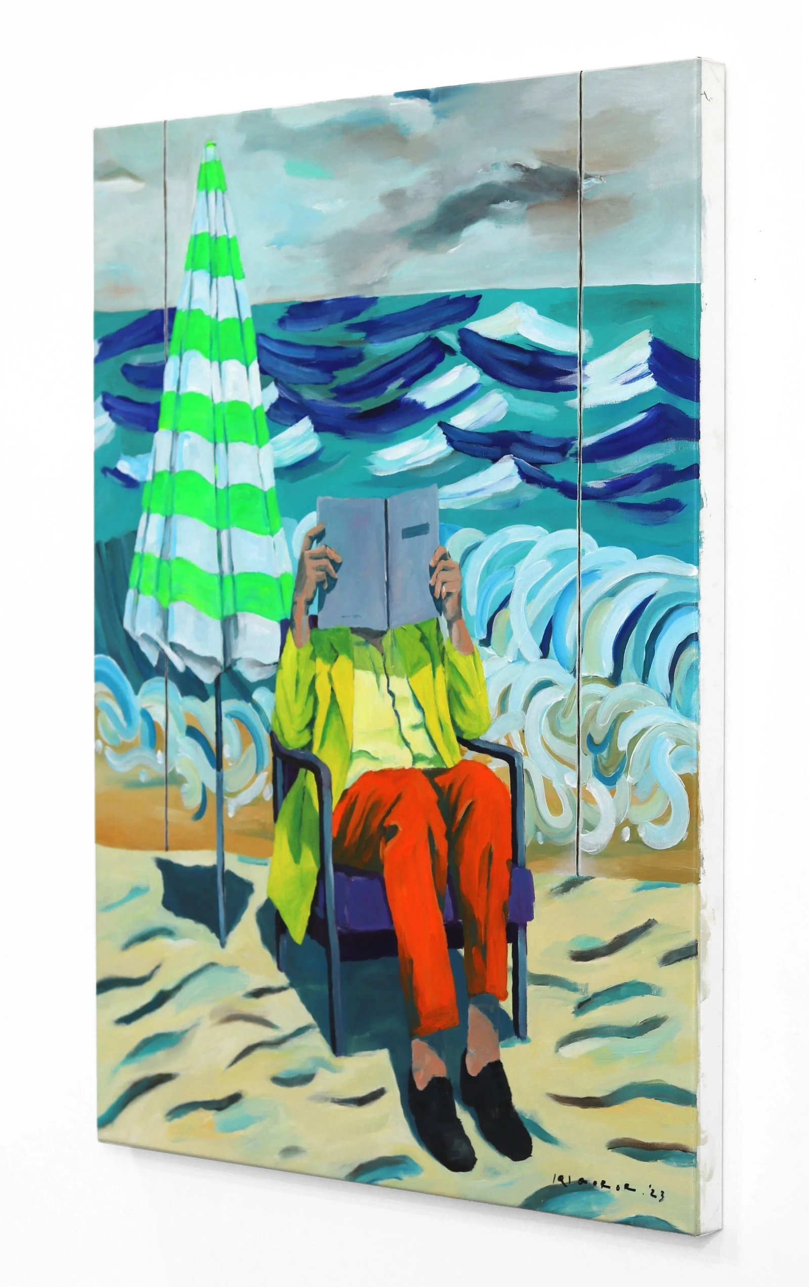 Reading Pose in Front of Three Panels - Figurative Surrealist Abstract Painting Original Artwork by - 7