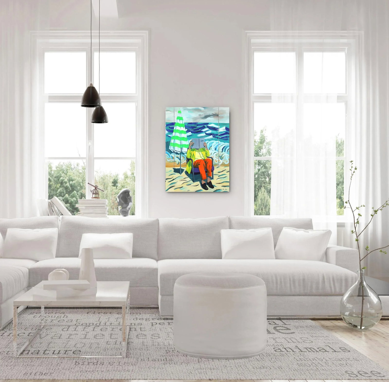 Reading Pose in Front of Three Panels - Figurative Surrealist Abstract Painting Original Artwork by - 8